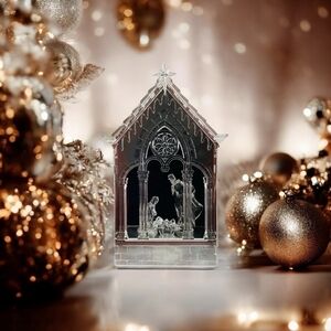 Roman Inc Clear Crystal Look Nativity Chapel Figurine Lighted Holy Family 8"x12"